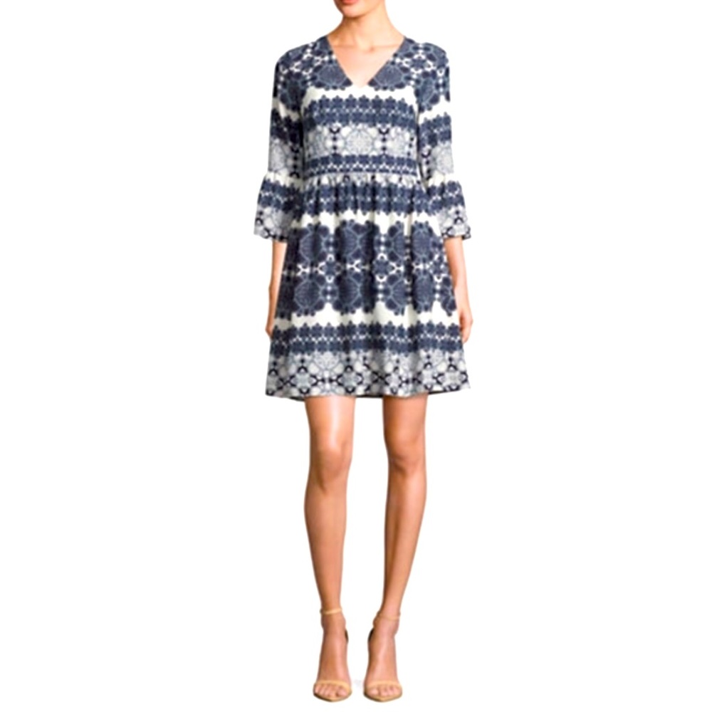 NWT Eliza J Bell Sleeve Dress in blue and white, size 6